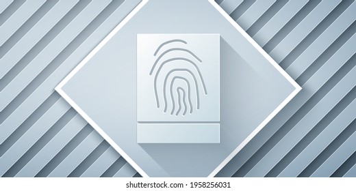 Paper cut Fingerprint icon isolated on grey background. ID app icon. Identification sign. Touch id. Paper art style. Vector Illustration