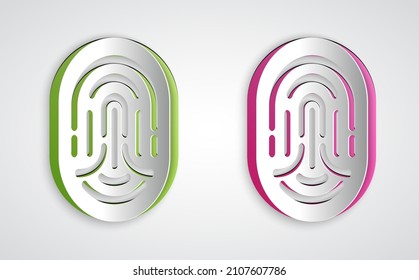 Paper cut Fingerprint icon isolated on grey background. ID app icon. Identification sign. Touch id. Paper art style. Vector