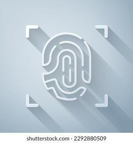 Paper cut Fingerprint icon isolated on grey background. ID app icon. Identification sign. Touch id. Paper art style. Vector