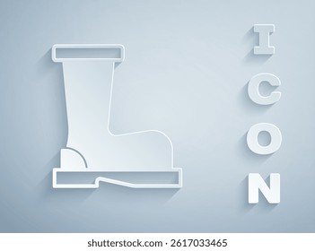Paper cut Fire boots icon isolated on grey background. Paper art style. Vector