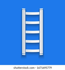 Paper cut Fire escape icon isolated on blue background. Pompier ladder. Fireman scaling ladder with a pole. Paper art style. Vector Illustration