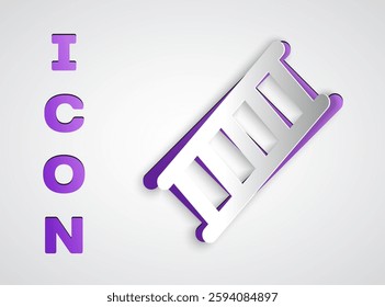 Paper cut Fire escape icon isolated on grey background. Pompier ladder. Fireman scaling ladder with a pole. Paper art style. Vector