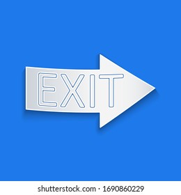 Paper cut Fire exit icon isolated on blue background. Fire emergency icon. Paper art style. Vector Illustration