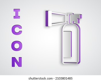 Paper cut Fire extinguisher icon isolated on grey background. Paper art style. Vector