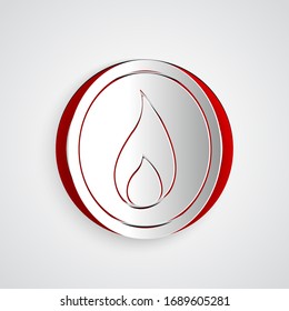 Paper cut Fire flame icon isolated on grey background. Paper art style. Vector Illustration
