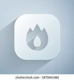 Paper cut Fire flame icon isolated on grey background. Paper art style. Vector