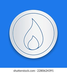 Paper cut Fire flame icon isolated on blue background. Paper art style. Vector Illustration