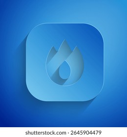 Paper cut Fire flame icon isolated on blue background. Paper art style. Vector