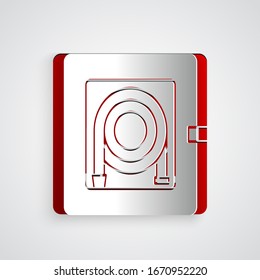 Paper cut Fire hose cabinet icon isolated on grey background. Paper art style. Vector Illustration