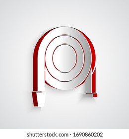 Paper cut Fire hose reel icon isolated on grey background. Paper art style. Vector Illustration