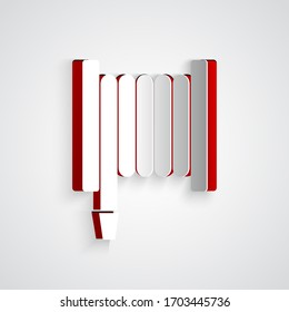 Paper cut Fire hose reel icon isolated on grey background. Paper art style. Vector Illustration