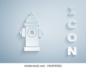 Paper cut Fire hydrant icon isolated on grey background. Paper art style. Vector