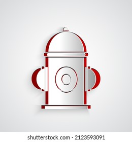 Paper cut Fire hydrant icon isolated on grey background. Paper art style. Vector Illustration