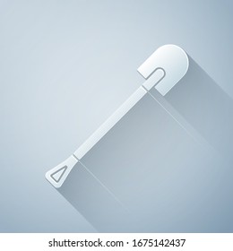 Paper cut Fire shovel icon isolated on grey background. Fire protection equipment. Equipment for firefighter. Paper art style. Vector Illustration