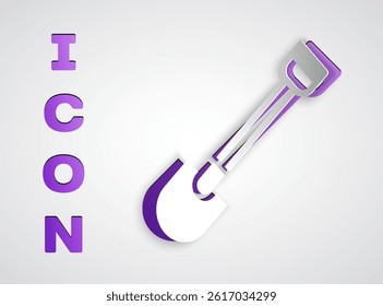 Paper cut Fire shovel icon isolated on grey background. Fire protection equipment. Equipment for firefighter. Paper art style. Vector