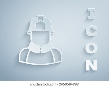 Paper cut Firefighter icon isolated on grey background. Paper art style. Vector