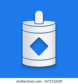 Papier geschnitten Firework Symbol einzeln auf blauem Hintergrund. Konzept der lustigen Party. pyrotechnisches Symbol für Explosivstoffe. Kunststil aus Papier. Vektorillustration-Illustration