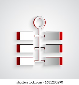 Icono de Firework de corte de papel aislado en fondo gris. Concepto de fiesta divertida. Símbolo pirotécnico explosivo. Estilo de arte de papel. Ilustración vectorial