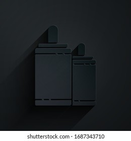 Paper cut Firework icon isolated on black background. Concept of fun party. Explosive pyrotechnic symbol. Paper art style. Vector Illustration