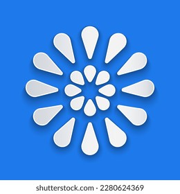 Paper cut Firework icon isolated on blue background. Concept of fun party. Explosive pyrotechnic symbol. Paper art style. Vector Illustration