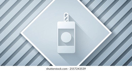 Paper cut Firework icon isolated on grey background. Concept of fun party. Explosive pyrotechnic symbol. Lighting firecrackers. Paper art style. Vector