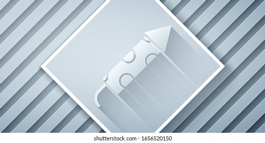 Paper cut Firework rocket icon isolated on grey background. Concept of fun party. Explosive pyrotechnic symbol. Paper art style. Vector Illustration