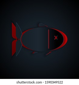 Paper cut Fish icon isolated on black background. Paper art style. Vector Illustration