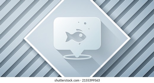 Paper cut Fish icon isolated on grey background. Paper art style. Vector