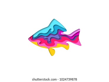 Paper cut fish shape 3D origami. Trendy concept fashion design. Vector illustration