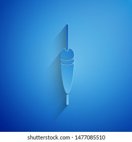 Paper cut Fishing float icon isolated on blue background. Fishing tackle. Paper art style. Vector Illustration