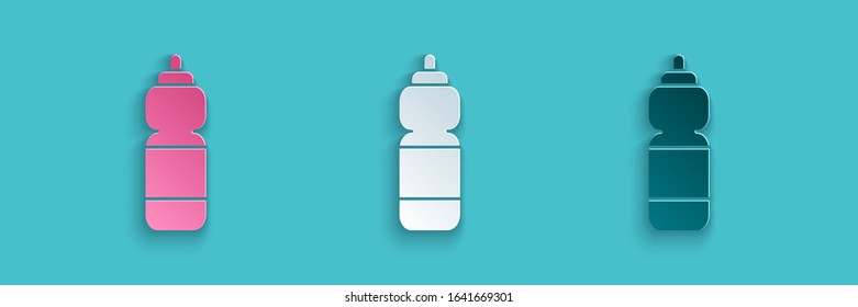 Paper cut Fitness shaker icon isolated on blue background. Sports shaker bottle with lid for water and protein cocktails. Paper art style. Vector Illustration