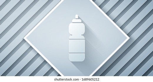 Paper cut Fitness shaker icon isolated on grey background. Sports shaker bottle with lid for water and protein cocktails. Paper art style. Vector Illustration