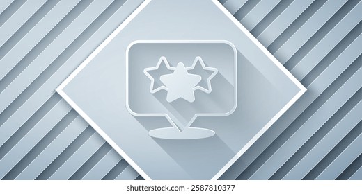 Paper cut Five stars customer product rating review icon isolated on grey background. Favorite, best rating, award symbol. Paper art style. Vector