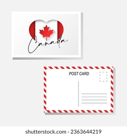 Paper cut flag of Canada in heart with lettering. Post cards kit.