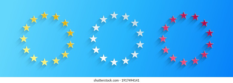 Paper cut Flag of European Union icon isolated on blue background. EU circle symbol. Waving EU flag. Paper art style. Vector.