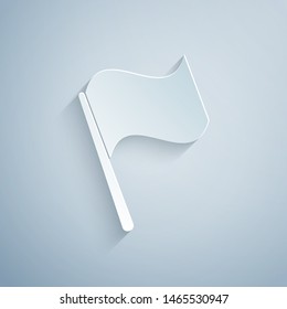Paper cut Flag icon isolated on grey background. Paper art style. Vector Illustration