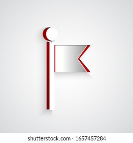 Paper cut Flag icon isolated on grey background. Location marker symbol. Paper art style. Vector Illustration