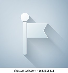 Paper cut Flag icon isolated on grey background. Location marker symbol. Paper art style. Vector Illustration