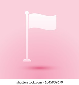 Paper cut Flag icon isolated on pink background. Location marker symbol. Paper art style. Vector.