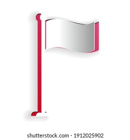 Paper cut Flag icon isolated on white background. Location marker symbol. Paper art style. Vector.