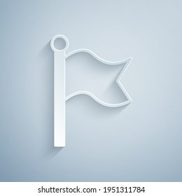 Paper cut Flag icon isolated on grey background. Victory, winning and conquer adversity concept. Paper art style. Vector