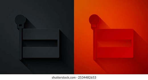 Paper cut Flag icon isolated on black and red background. Location marker symbol. Paper art style. Vector