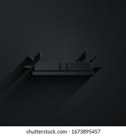 Paper cut Flasher siren icon isolated on black background. Emergency flashing siren. Paper art style. Vector Illustration