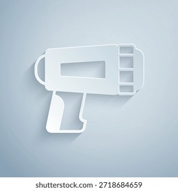 Papel cortado linterna para el icono del buceador aislado en fondo gris. Equipo submarino de buceo. Estilo de arte de papel. Vector