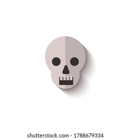 Paper cut flat skull, icon for Halloween. Paper skull of dead skeleton, horror and death concept. Isolated flat vector illustration for Halloween.