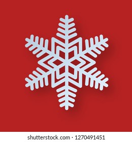 Paper cut flat snowflake icon with shadow on red background. Origami style. Vector illustration - EPS 10.