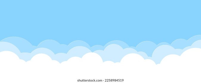 El papel cortó nubes de estilo plano sobre un fondo azul del cielo. Simple diseño de pancartas de las nubes de dibujos animados. Ilustración del vector