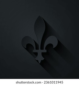 Paper cut Fleur De Lys icon isolated on black background. Paper art style. Vector