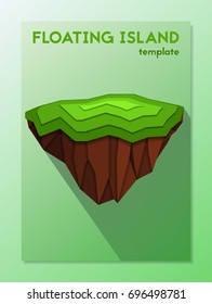 Paper cut floating island isolated on the background. Polygonal 3d design or infographic element with shadow. Vector illustration. Eps10.