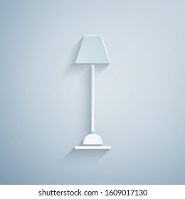 Paper cut Floor lamp icon isolated on grey background. Paper art style. Vector Illustration